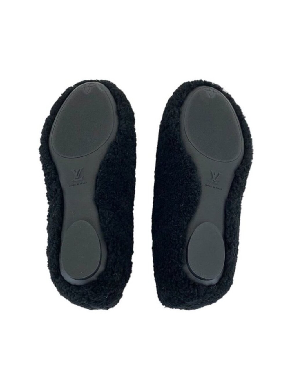 Louis Vuitton Poppy Line Flat Shoes Shearling Black Beige Ballet - Picture 8 of 10